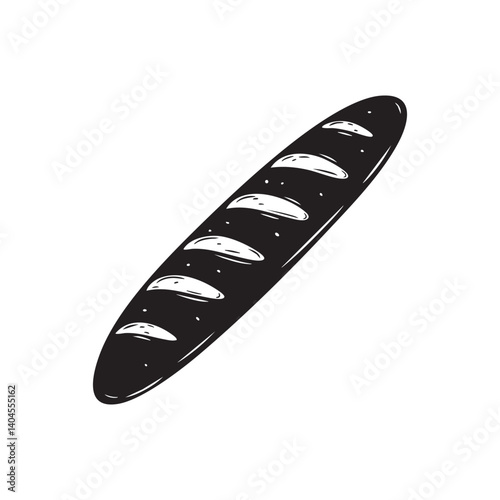 French baguette in bold black with crusty long bread silhouette