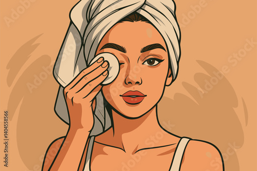 Woman removing makeup with cotton pad gently