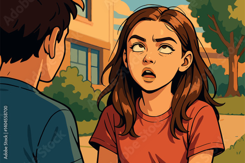 Teen rolling eyes dramatically during conversation