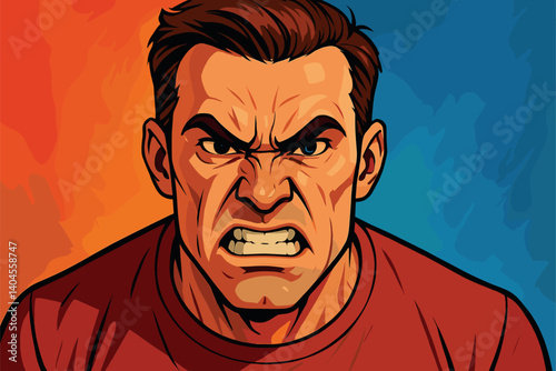 Man showing anger with clenched jaw and tense brow