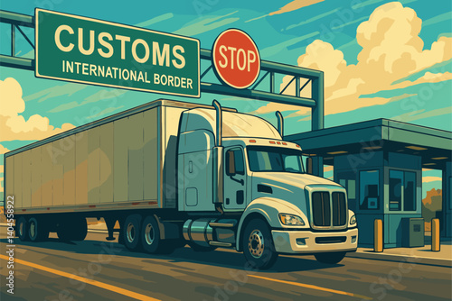 Truck passing through customs at international border checkpoint