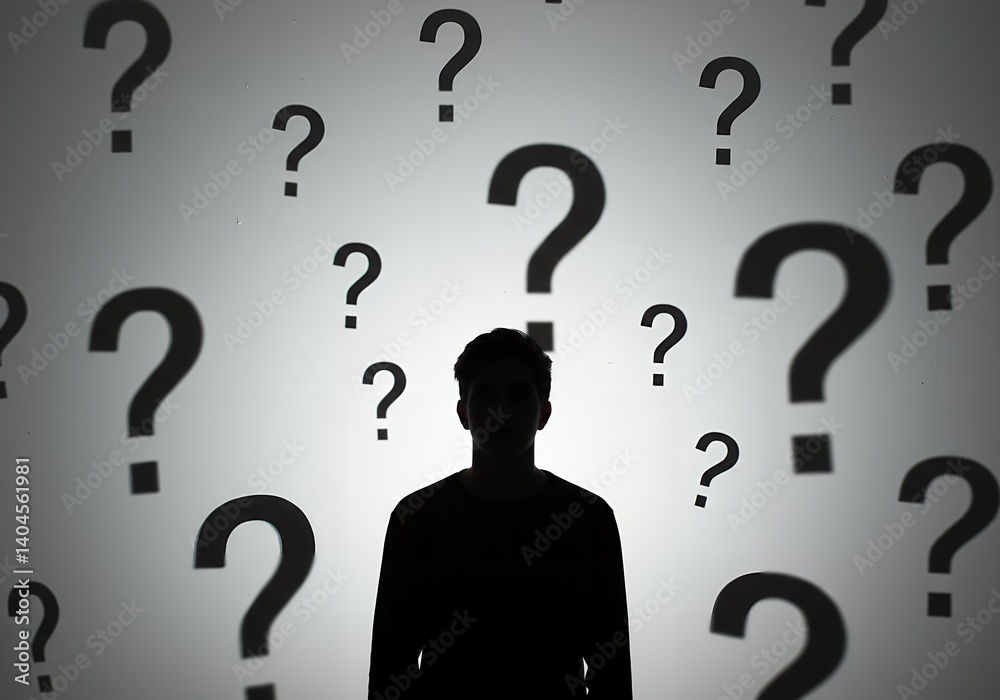 Confused Person Silhouette with Questions Confused Person Silhouette with Questions