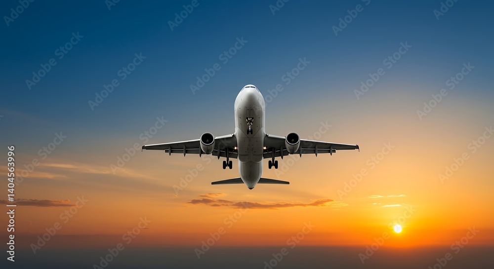 Plane Landing on Runway at Sunset Plane Landing on Runway at Sunset