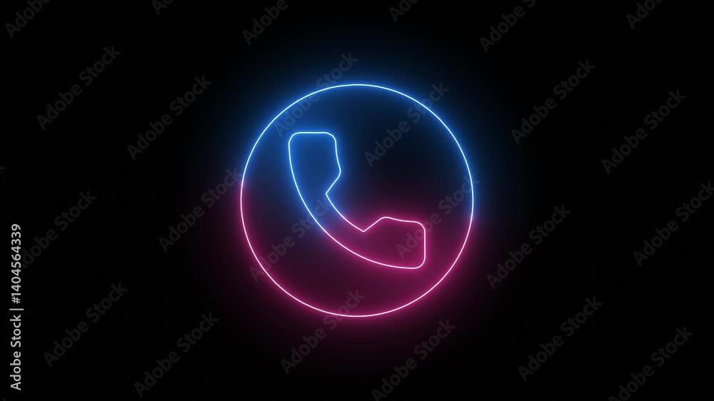 Neon Call icon with moving light effect in dark background Neon Call icon with moving light effect in dark background