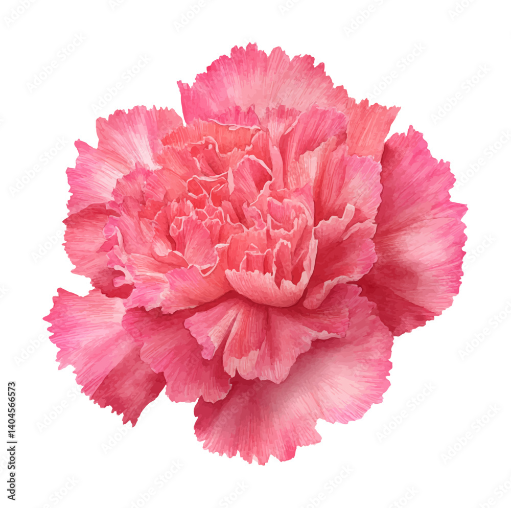 Close up of a Vibrant Pink Carnation Flower in Detailed Watercolor Painting with Soft Petals Close up of a Vibrant Pink Carnation Flower in Detailed Watercolor Painting with Soft Petals