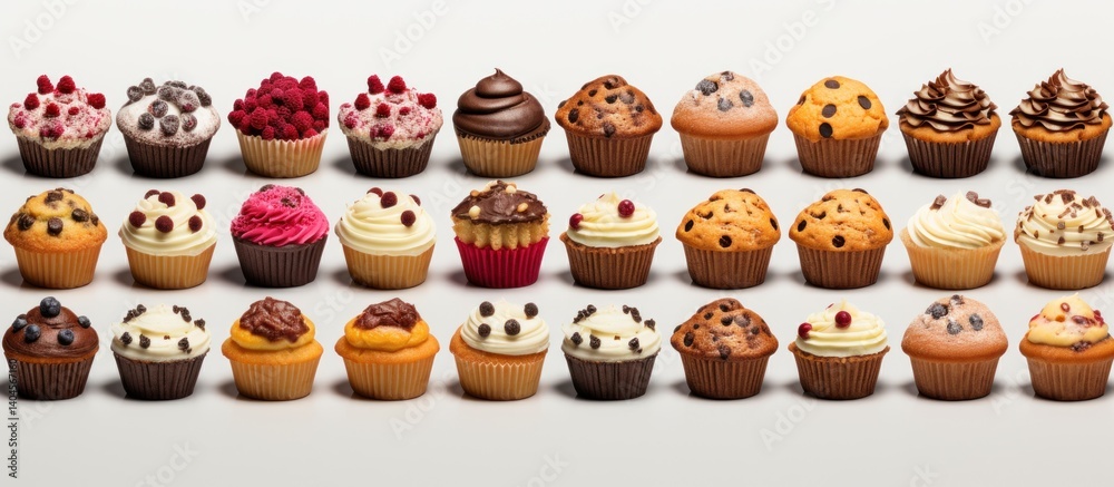 Fototapeta premium Cranberry muffin dessert food set on white background