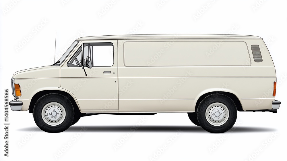 Classic beige cargo van profile, plain design, standard cab, dark tires Classic beige cargo van profile, plain design, standard cab, dark tires