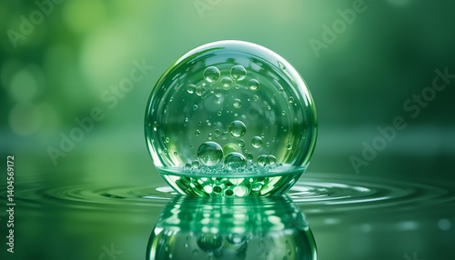 Wallpaper Mural Luminous Orb Reflecting in Emerald Pool: A Symphony of Green Harmony Torontodigital.ca