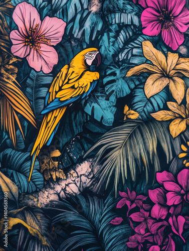 A tropical jungle doodle wall