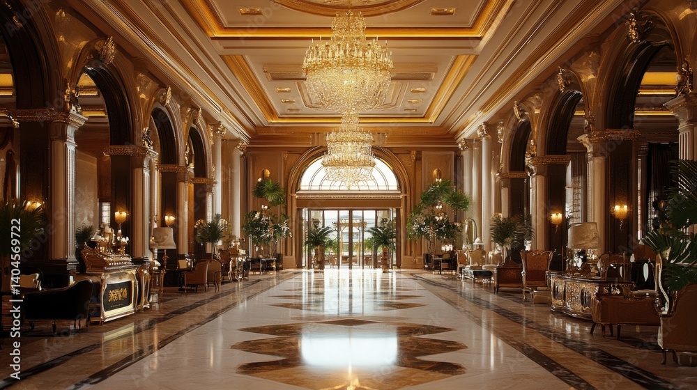Fototapeta premium Grand luxury hotel reception hall with opulent decor and ballrooms