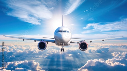Wallpaper Mural Airplane with Sunlight an edge of blue sky with clouds. AI generated image Torontodigital.ca