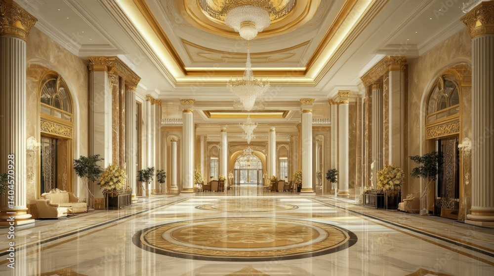 Fototapeta premium Grand luxury hotel reception hall with opulent decor and ballrooms