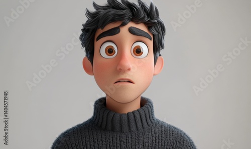 a cartoon character is expressing anxiety and worry, staring ahead with wide eyes