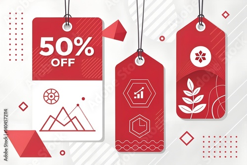 50% Off Red Sale Tags & Banners – Minimalist Promotional Design with Bold Typography for E-Commerce