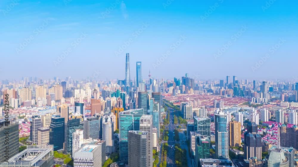 4K time lapse Aerial view of Shanghai skyline in downtown at daytime. 4K time lapse Aerial view of Shanghai skyline in downtown at daytime.