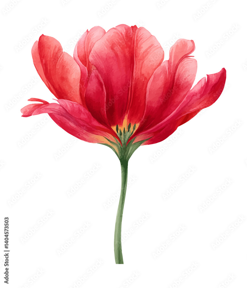 A Vibrant Red Tulip Flower in Watercolor Painting on White Background, Detailed Artwork A Vibrant Red Tulip Flower in Watercolor Painting on White Background, Detailed Artwork