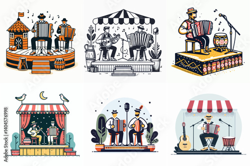 small stage vector with folk musicians playing accordion and zabumba
