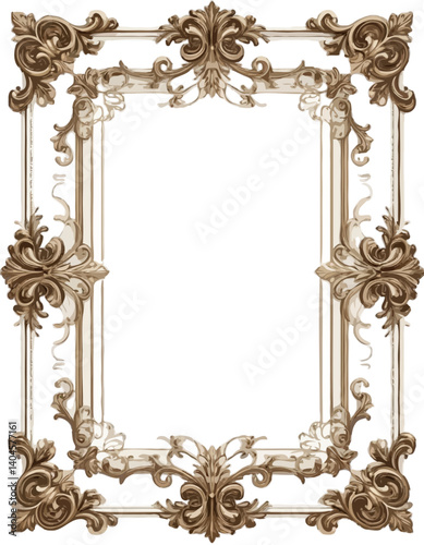 Ornate Baroque Frame in Gold and Off-White for Decorative Use against Black Background with copy space