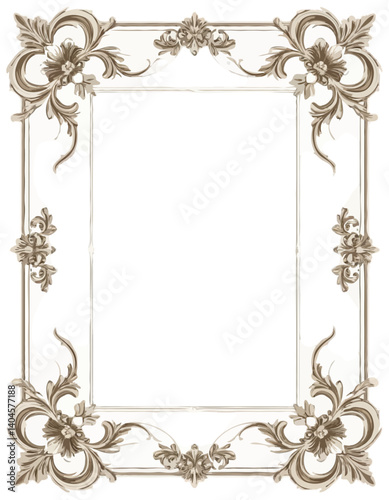 Ornate baroque picture frame in off-white and brown for display [with copy space]