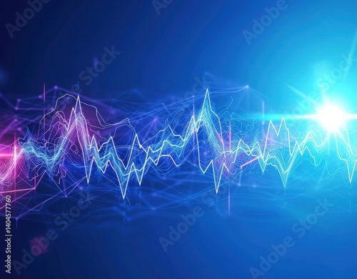 Wallpaper Mural Visual of Heartbeat pulse neon blue line, EKG cardio line background. Generated AI image Torontodigital.ca