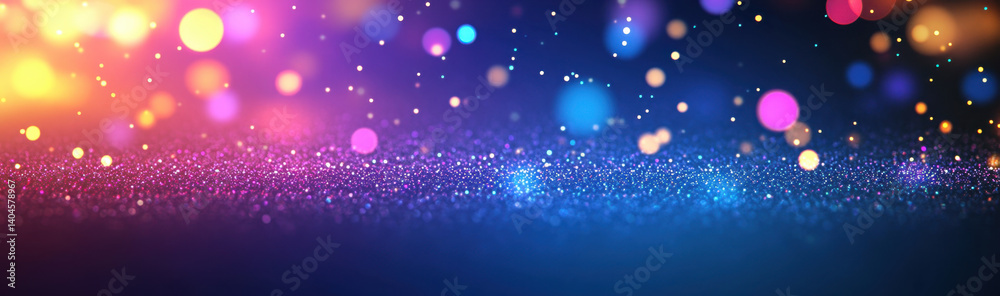 Vibrant abstract background featuring colorful bokeh lights and sparkling particles, creating festive and joyful atmosphere. Perfect for celebrations and artistic designs