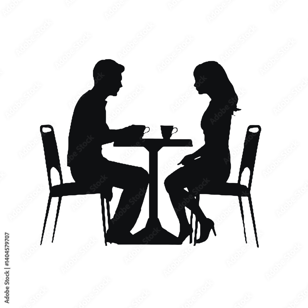 Fototapeta premium silhouette of a couple in a restaurant