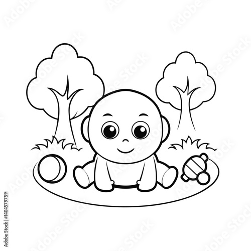 cute baby crawling with toys  add tree and grass   (1).eps
