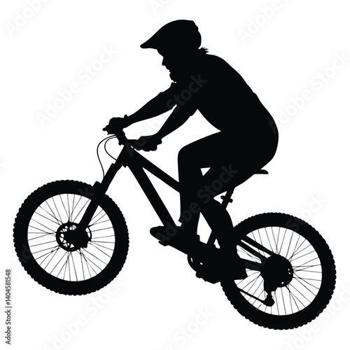 Silhouette Cyclist Riding Bike, Athlete Wearing Helmet on Transparent Backdrop