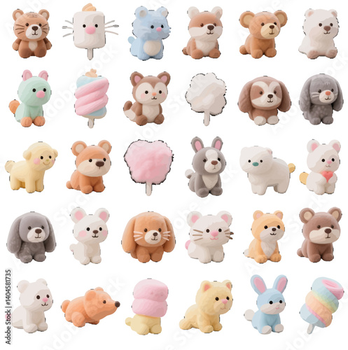 Animal shaped marshmallow desserts with creative shapes cotton candy