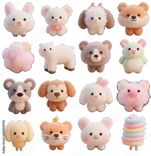 Animal shaped marshmallow desserts with creative shapes cotton candy