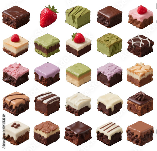 Brownie Cake, Layer Dessert, Chocolate Matcha, Strawberry Encounter