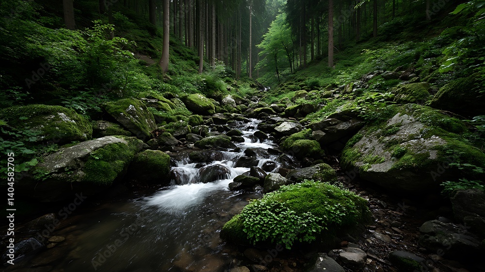 Obraz premium Forest Stream Rocks Mossy.