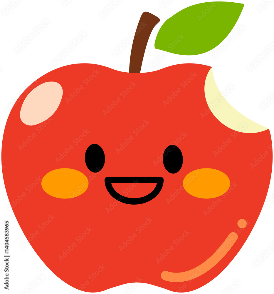 Obraz premium Happy Apple Character-Cartoon Red Fruit With Face and Leaf 