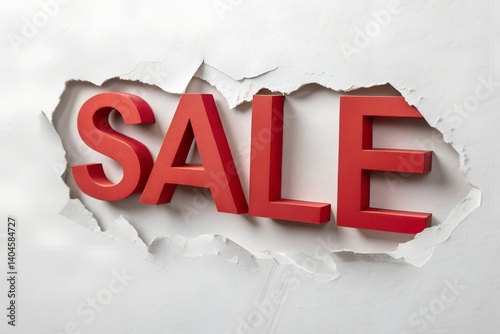 Bold 3D 'SALE' Typography with Peeling Paper Effect – Minimalist Red & White Advertising Design