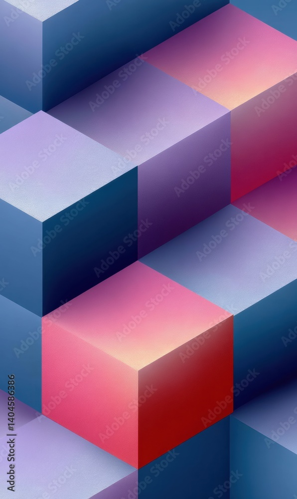 Obraz premium Gradient Isometric Wallpaper Immersive Digital Design for Gen Z Tech Enthusiasts - Futuristic Abstract Geometric Pattern in Vibrant Neon and Cool Tones
