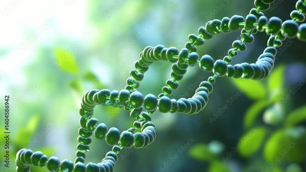 Abstract DNA Strand Animation with Green Background: Science and Technology Concept
