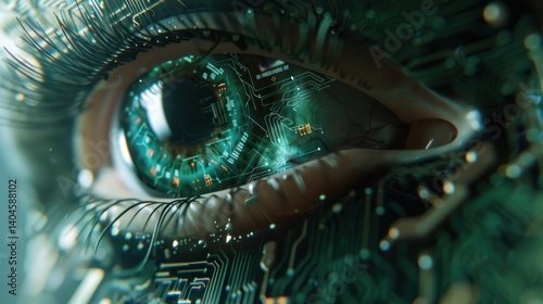 A woman's eye is shown in a computer-generated image with a glowing orange hue