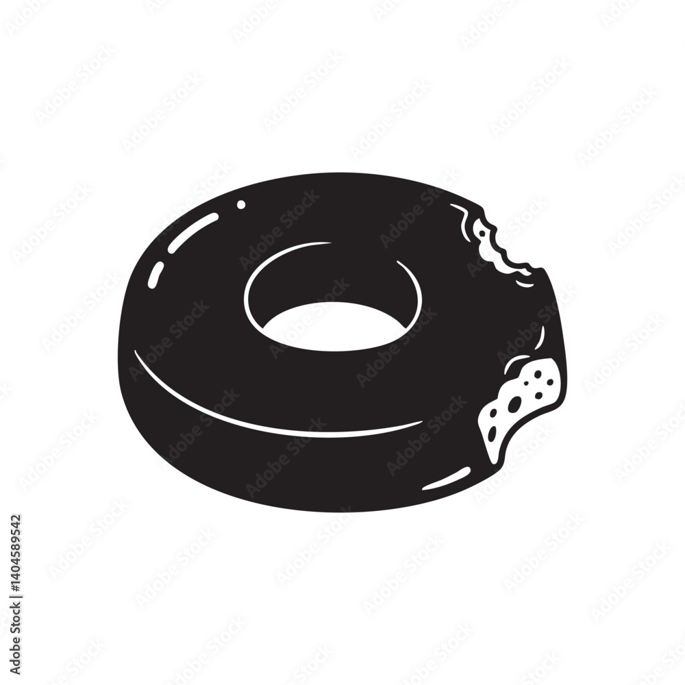 Iced donut with bite in vector sweet snack silhouette style Iced donut with bite in vector sweet snack silhouette style