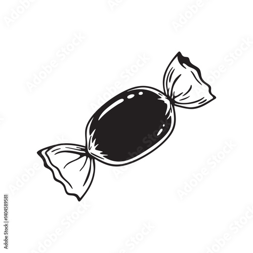 Hard candy with twisted wrapper in black vector food icon design