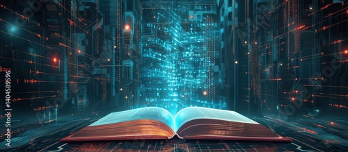 Wallpaper Mural Futuristic open book for education with digital futuristic elements graphic.Generated AI Torontodigital.ca