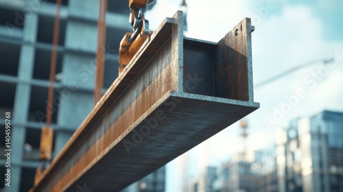 Ironworker lifting steel beams for skyscraper construction. Featuring strength and teamwork