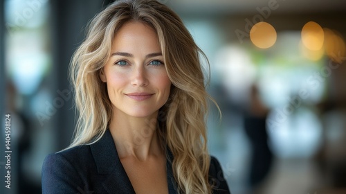 Confident woman. Neutral background, modern setting. Business attire, professional demeanor
