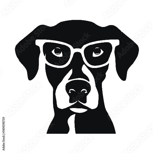サングラスをかけた犬の頭のシルエット、眼鏡をかけた犬のアイコンベクトル