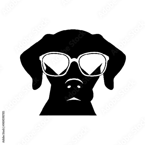 サングラスをかけた犬の頭のシルエット、眼鏡をかけた犬のアイコンベクトル