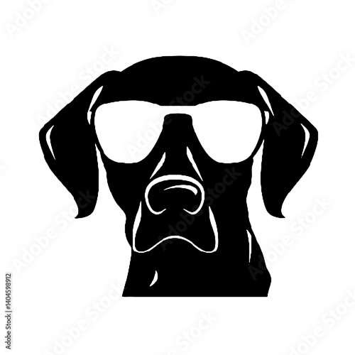 サングラスをかけた犬の頭のシルエット、眼鏡をかけた犬のアイコンベクトル