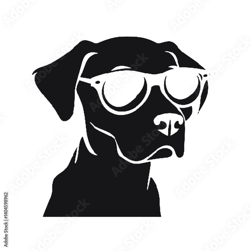 サングラスをかけた犬の頭のシルエット、眼鏡をかけた犬のアイコンベクトル