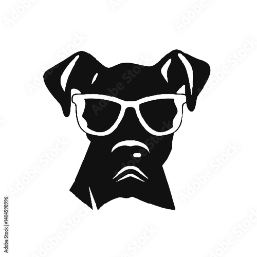 サングラスをかけた犬の頭のシルエット、眼鏡をかけた犬のアイコンベクトル