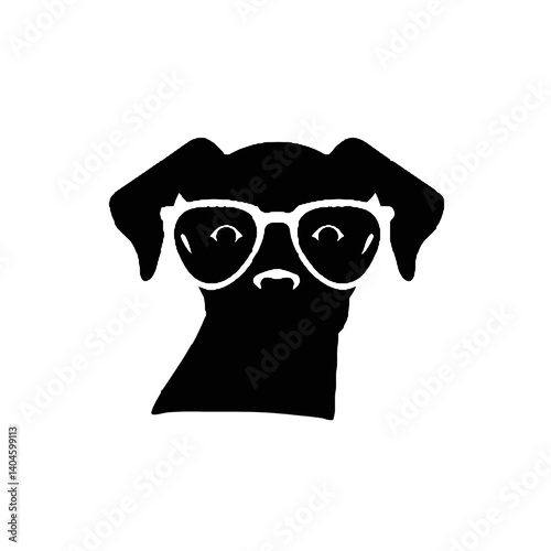 サングラスをかけた犬の頭のシルエット、眼鏡をかけた犬のアイコンベクトル