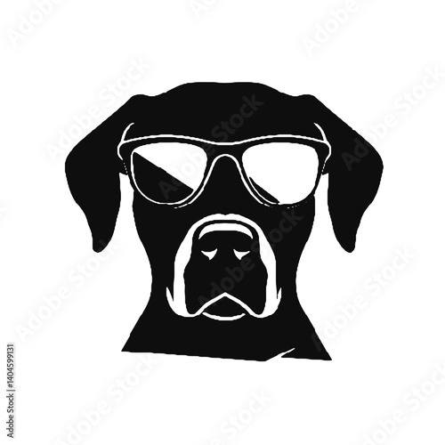 サングラスをかけた犬の頭のシルエット、眼鏡をかけた犬のアイコンベクトル