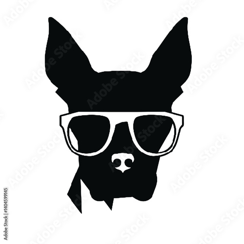 サングラスをかけた犬の頭のシルエット、眼鏡をかけた犬のアイコンベクトル